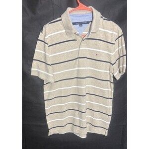 Tommy Hilfiger Men's Size M Med Tan Custom-Fit Cotton Stripe Detail Polo Shirt